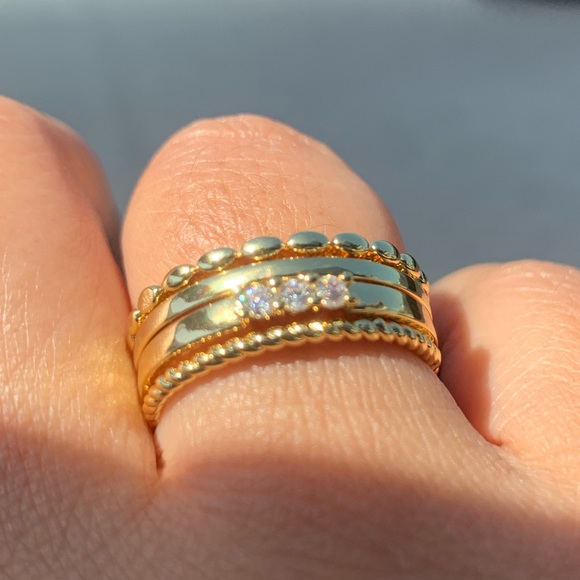 Sterling Forever CZ Rope Band Stacking Ring Set - Picture 3 of 8